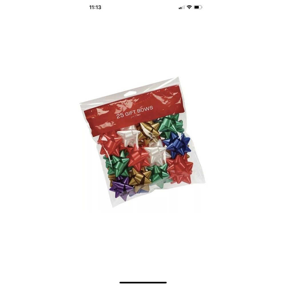 Gift Bows 25 Count Medium Peel N Stick 2" Red White Blue Green Gold Purple Mixed